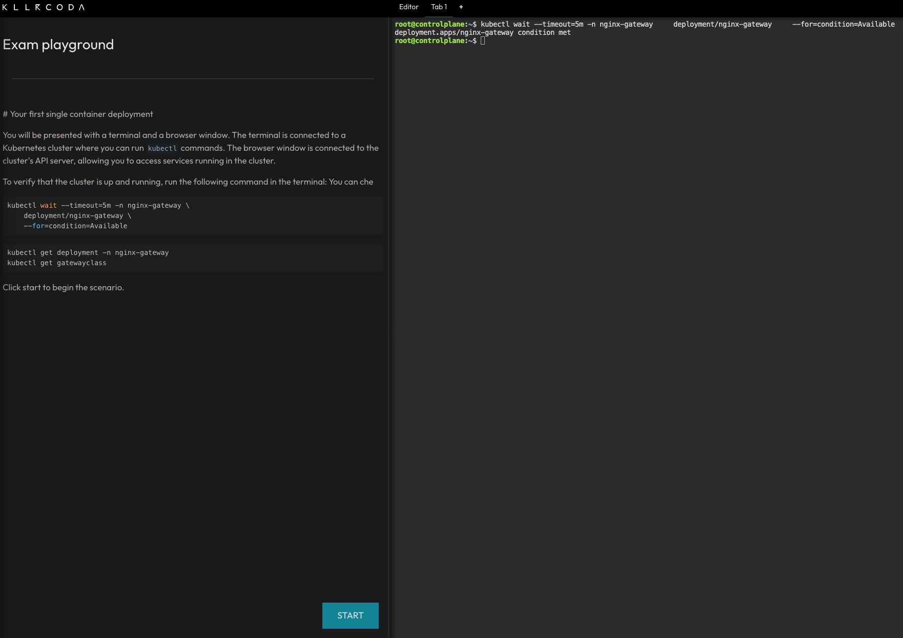 Killercoda scenario start